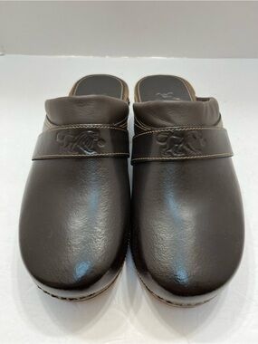 Leon Leather Wooden Clogs Mules Brown Men 9 EU 42 Women 11